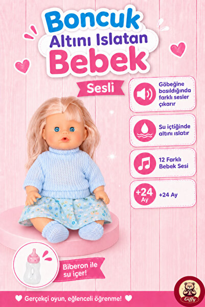 giffy Oyuncak 30 Cm Sesli Altını Islatan Boncuk Bebek Biberonlu Emzikli 12 Fa...