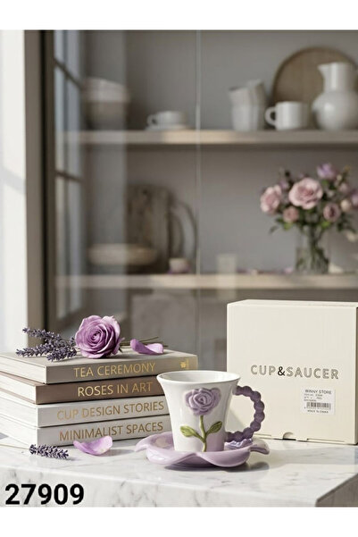 Generic This Product Is a Set of Ceramic Cups Decorated with a Prominent Purp...