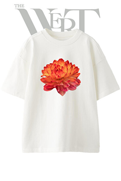 THEWERT Tricou oversize alb unisex cu imprimeu Dahlia Design