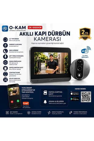 CENTECH O-KAM OK-105DOOR Akıllı WiFi Kapı Dürbün Kamerası | 4.3" IPS Ekran | ...