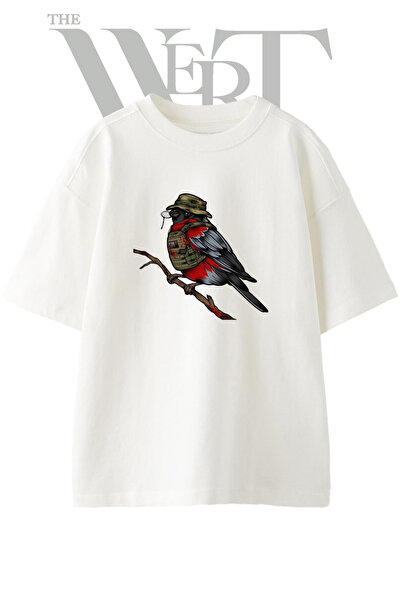 THEWERT Savasci Kus Design T-shirt sa printom, unisex, bela, velika veličina