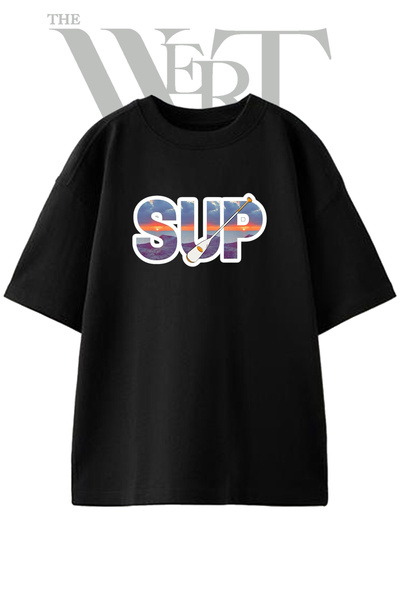 THEWERT Μπλουζάκι SUP Paddle Design με στάμπα Unisex Μαύρο Oversize