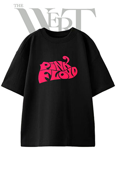 THEWERT Tricou oversize negru unisex cu imprimeu Pink Floyd Design