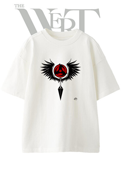 THEWERT Tricou oversize alb unisex cu imprimeu Naruto Sharingan Design