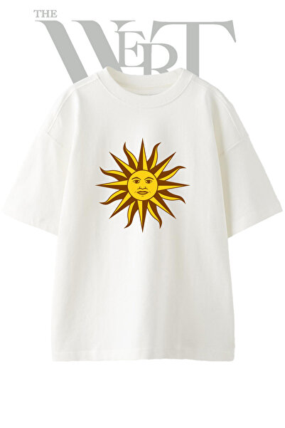 THEWERT Μπλουζάκι Sol de Mayo με στάμπα, Unisex, λευκό, oversized