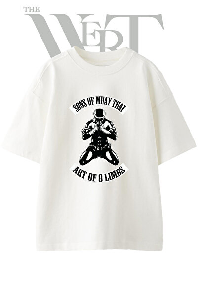 THEWERT Λευκό μπλουζάκι με στάμπα Muay Thai Wai Kru Design, Unisex, Oversize