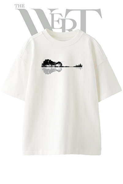 THEWERT Μπλουζάκι Doga City Guitar Design με στάμπα Unisex Λευκό Oversize