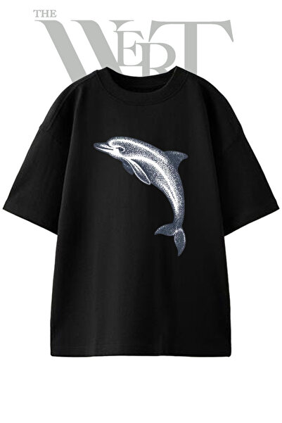 THEWERT Μπλουζάκι Unisex με στάμπα Dolphin Design σε μαύρο χρώμα και oversize...