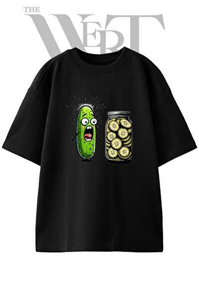 THEWERT Μπλουζάκι Unisex Μαύρο Oversize με στάμπα σχεδίου Τουρσί Αγγουριού