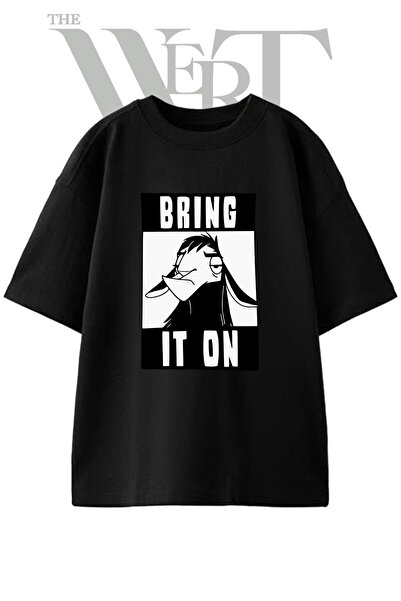 THEWERT Μπλουζάκι Unisex με στάμπα Llama Kuzco Design, μαύρο, oversized