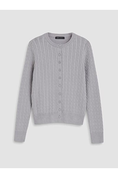 LC Waikiki Lcw Modest Gray Hair Knit Patterned Women's Knitwear Cardigan