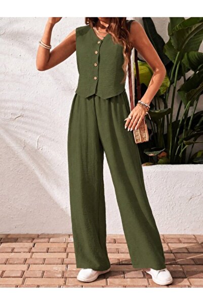 Şeker Portakalım Women's Sleeveless V-Neck Aerobin Blouse and Pants Two-Piece...