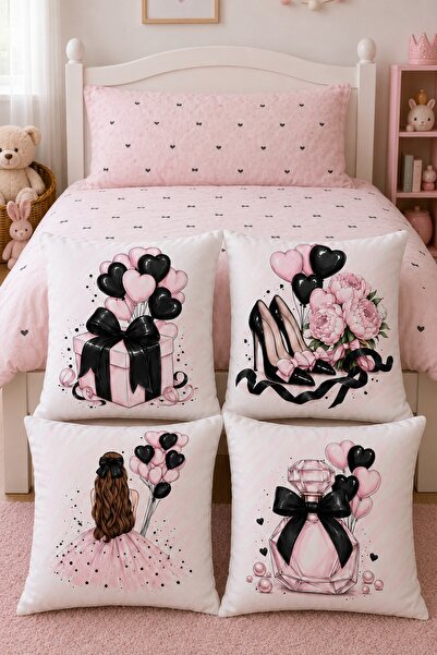 EVPANYA Pink Balloon Girl Patterned 4-Piece Children's and Baby Pillowcase Set