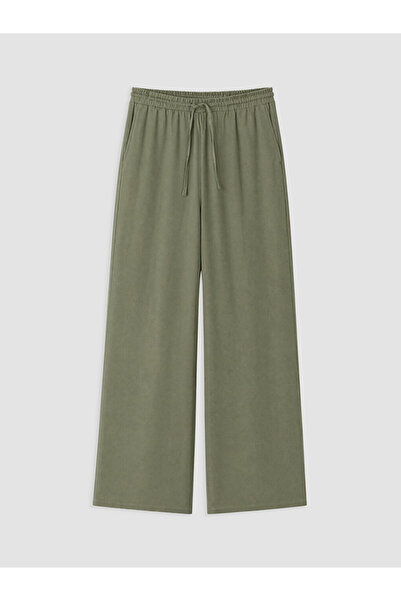 LC Waikiki Khaki Wide Leg Women's Trousers with Elastic Waist