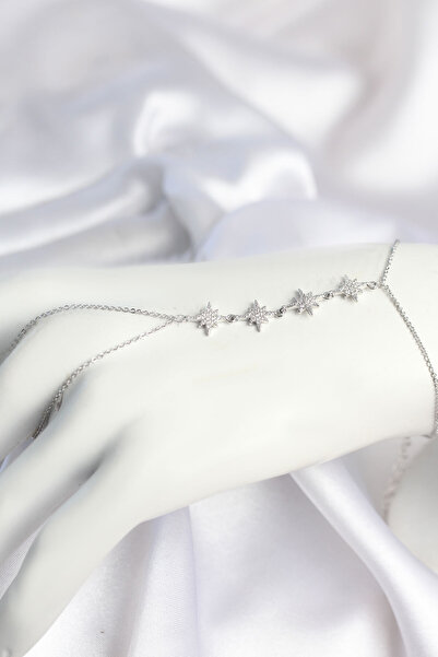 callerrons accessories Silver Color Zircon Stone Rowed Pole Star Model Şahmer...
