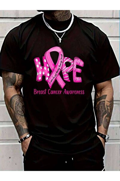 4CR تي شيرت من القطن بنسبة 100% بطبعة Hope In October We Wear Pink Ribbon للر...