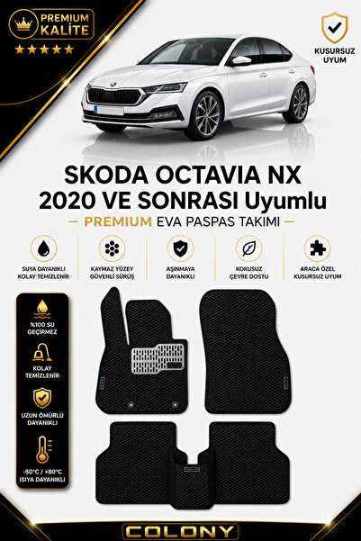 COLONY Skoda Octavia (2020 Sonrası) Uyumlu EVA Paspas Tam Set–Araca Özel,Kola...