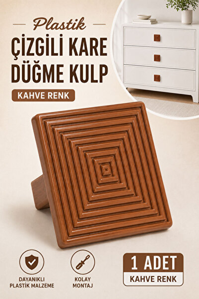 Badem10 Plastik Çizgili Kare Düğme Kulp 1 Adet Kahve Renk Dolap Çekmece Şifon...
