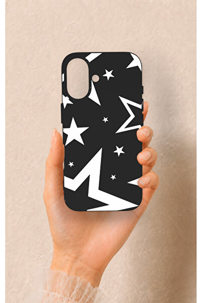 Vip Case iPhone 16 Uyumlu Siyah Mega Star Desenli Silikon Kılıf