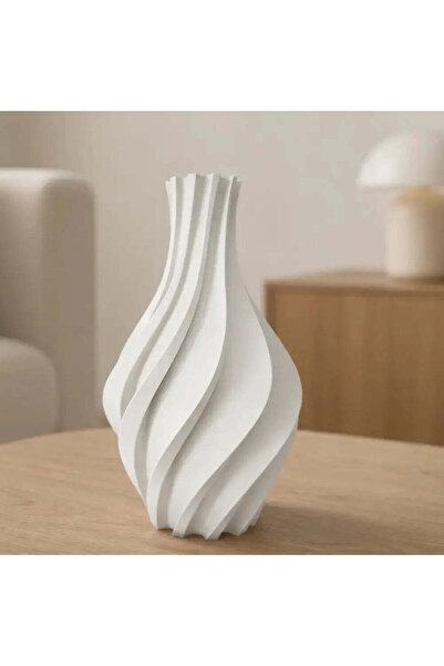 OEM Vaza decorativa alb mat, 20 cm / Design spiralat, ideala pentru flori art...