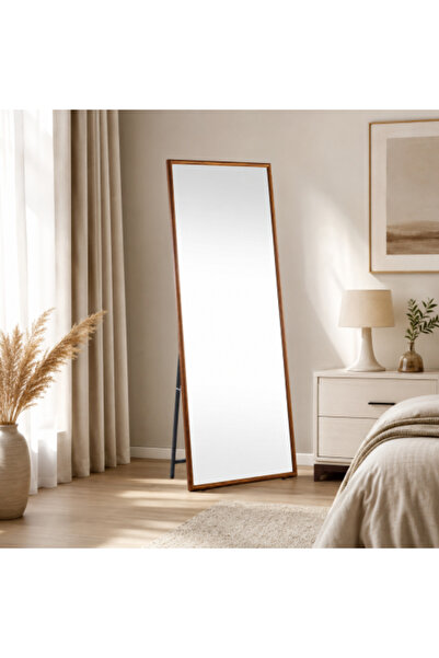on home Stand Mirror with Brown Wooden Frame – 180 x 70 cm