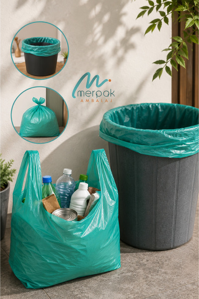 Merpak Ambalaj Kalın Yeşil Poşet Küçük Boy 1 Kg Market Manav Poşeti 25x45 cm Çöp Poşeti Hışır Atlet Poşet