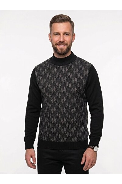 ONNO Men's Half Fishman Collar Knitwear Sweater with Elastic Waist, Steel Kni...