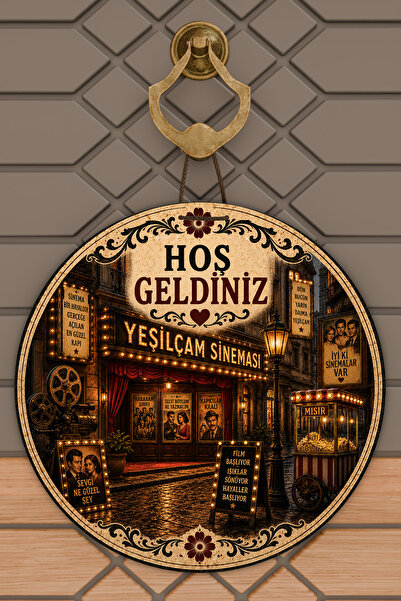 Rugmood Welcome to Yeşilçam Cinema Themed Round Wooden Door Ornament 30X30Cm ...