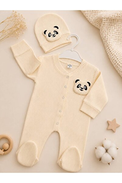 BABY MED KİDS 2'Lİ TULUM SETİ ŞAPKALI PANDA DESENLİ UNİSEX
