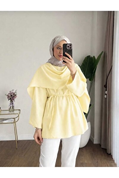 MODA VEDAT Kadın Pelerin Detaylı Bel İpli Tunik -0450