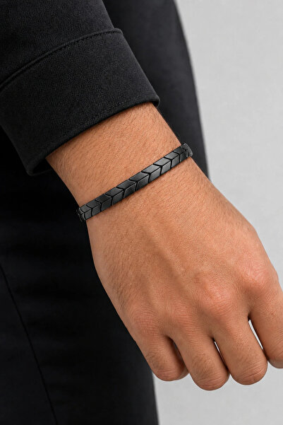 GWOMA Men's Steel Bracelet - Segmented Gun Men's Magnetic Elastic Men's Bracelet