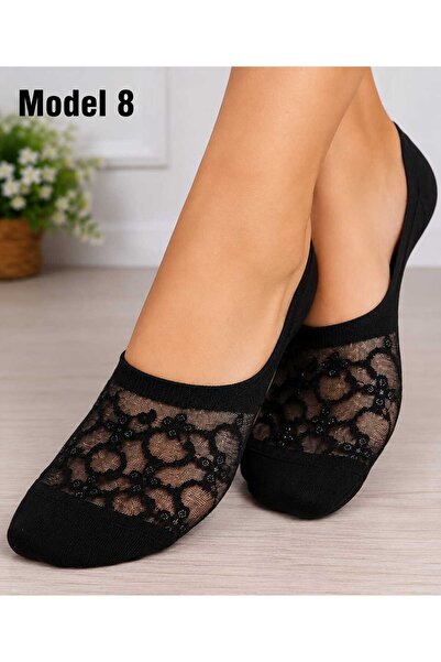 VitaMood Yaşam 1 pair women's lace trimmed ballet flats socks sheer tulle pat...