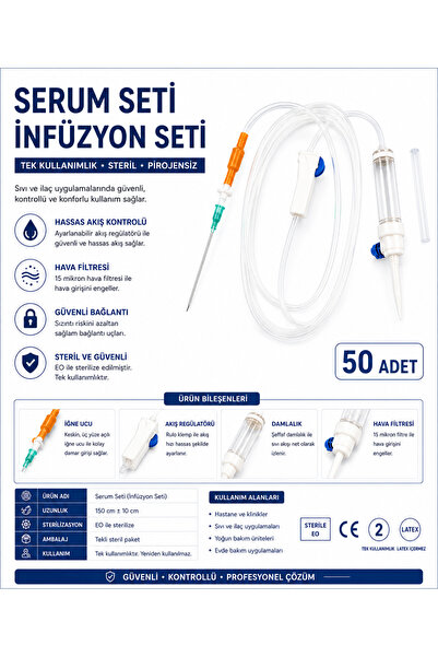 Genel Markalar Karvel Medikal Serum Seti 50 Adet İnfüzyon Seti Steril Tek Kul...