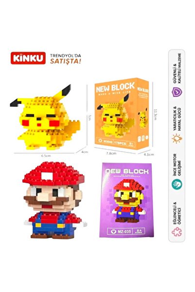 KİNKU Pokemn ve Mario Mini New block 3D Puzzle / Sevimli Figür / 2'Li Eğlence...