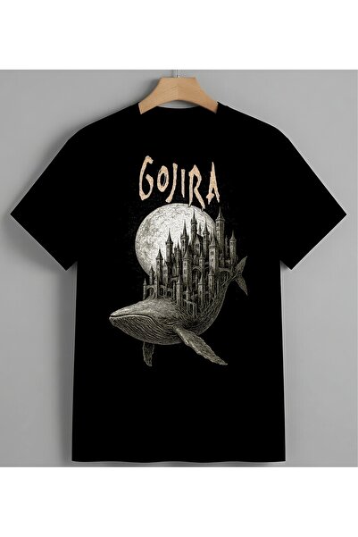 Gojira Balina Saray Ay Syh Unisex Erkek Kadın Oversize Tişört Siyah