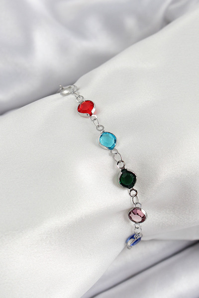 Mega Bazaar Brass Silver Color Mixed Color Zircon Stone Women's Bracelet
