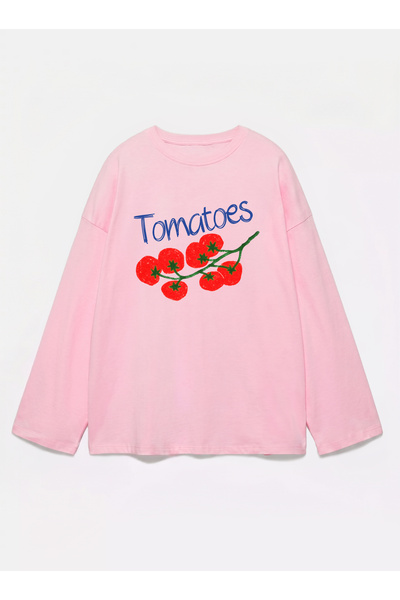 Disante 100% bumbac, cu potrivire oversize, cu imprimeu cu roșii - tricou cu ...