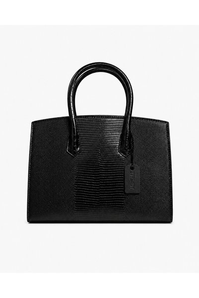 2TRENDY Black Snake Pattern Metal Locking Gold Handbag Luxury Women's Fashion Handbag