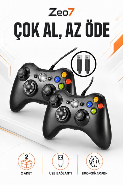 Zeo7 360 Konsolu ve PC & Xbox Uyumlu USB Kablolu Oyun Kolu Çift Titreşim Moto...