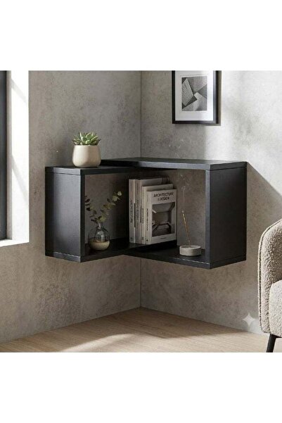 Arma Interlocking Square Corner Shelves in Black, 34*23 cm