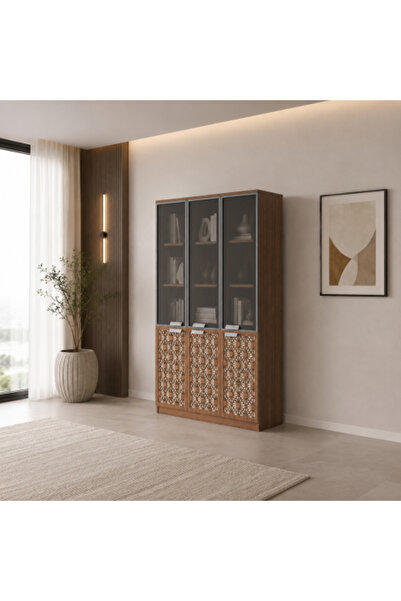 on home خزانة ملفات وتخزين خشبية OW-3029 بأبواب زجاجية - تصميم فاخر