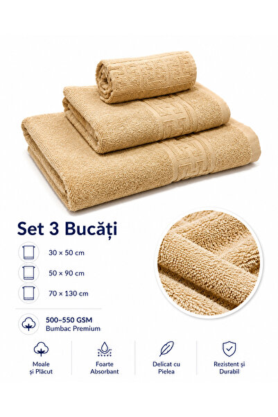Generic Brand Set Prosoape din Bumbac Premium – 3 Bucăți, 500–550 GSM