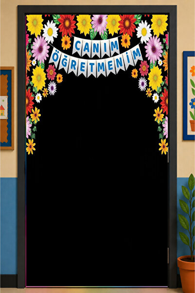 PROMISEBACKDROP2 زينة باب مرنة مقاس 190x75 سم، زينة باب من القماش، يوم المعلم...