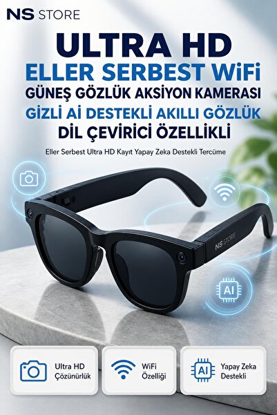 NS Store Ultra HD Eller Serbest Akıllı Güneş Gözlüğü Wifi Aksiyon Kamerası Fo...