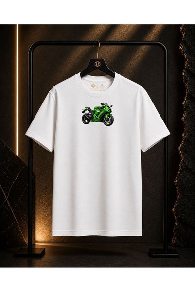 GOB Collection Unisex Green Motor Printed 100% Cotton Oversize Crew Neck Short Sleeve T-Shirt White