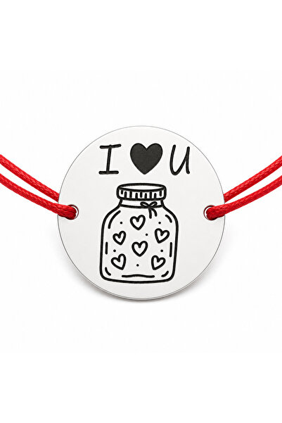 Simoshop Brățară argint 925 cu bănuț Borcănel cu Inimi I Love U, șnur reglabi...
