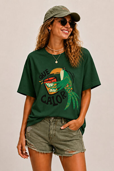 ArtYus Que Calor Papağan Printed Crew Neck Casual Unisex Oversize T-Shirt - T...