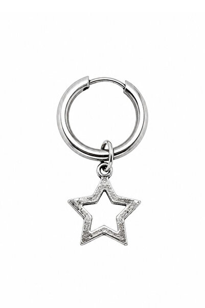 Blisse Piercing Unisex Silver Color Surgical Steel Star Figured Dangle Hoop E...
