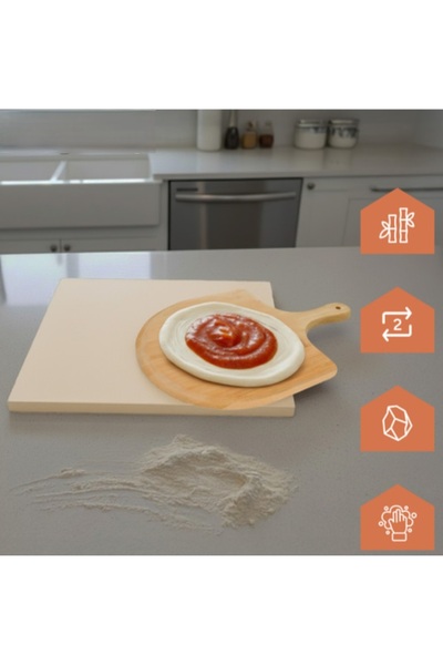 KESNUP Set pentru coacerea pizza, format din piatră de cordierit și spatulă de bambus, rezistent la căldură, Bej.