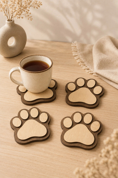 Desenova Set of 4 Cat Paw Wooden Coasters